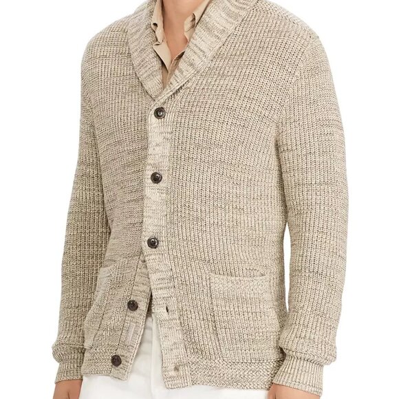 Polo Ralph Lauren Cotton Shawl Collar Cardigan Sweater Quiet Luxury Large Prep - Picture 1 of 16